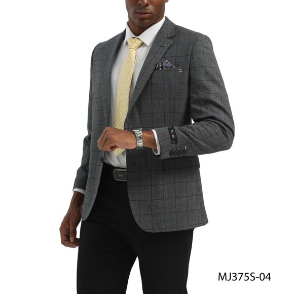 Charcoal Windowpane Notch Lapel Slim Fit Tazzio Men's Jacket - Picture 3 of 3